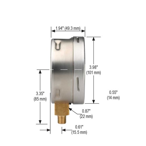 Guage 0-5 psi, 4 face, 1/4 NPT